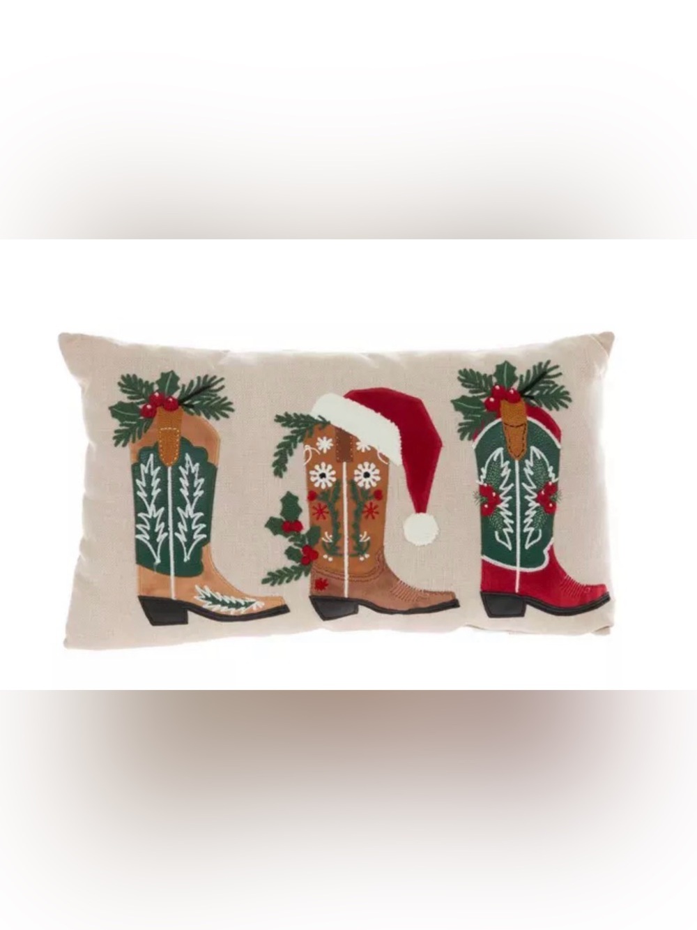 Set of two Cowboy Boot Decorative Pillow, Red & Green Festive Cowboy Boot